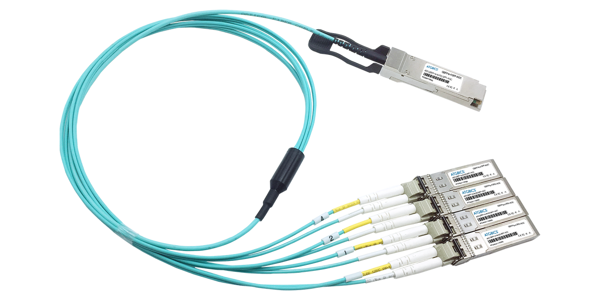 QSFP-4X10G-AOC30M-AR Arista® Compatible Active Optical Breakout Cable 40GBase QSFP+ to 4x10GBase SFP+ (850nm, MMF, 30m)