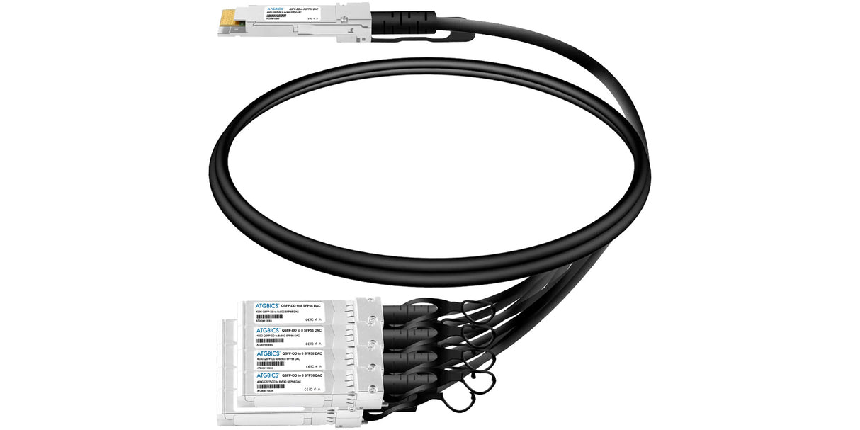 FN-CABLE-QSFPDD-8SFP56-L1 Fortinet® compatible Direct Attach Copper Breakout Cable 400GBase PAM4 QSFP-DD to 8x50GBase PAM4 SFP56 (Passive Twinax, 1m)