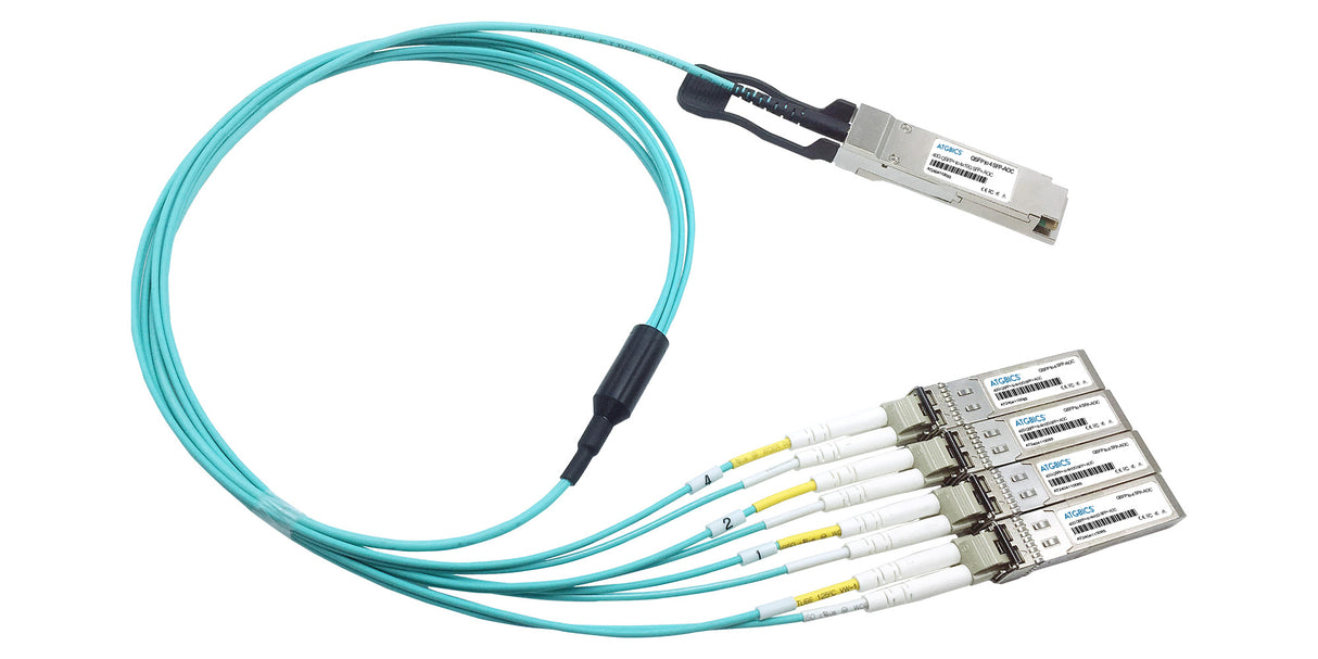 AOC-QSFP-4SFP10G-100M Universally Coded MSA compliant Active Optical Breakout Cable 40GBase QSFP+ to 4x10GBase SFP+ (850nm, MMF, 100m)