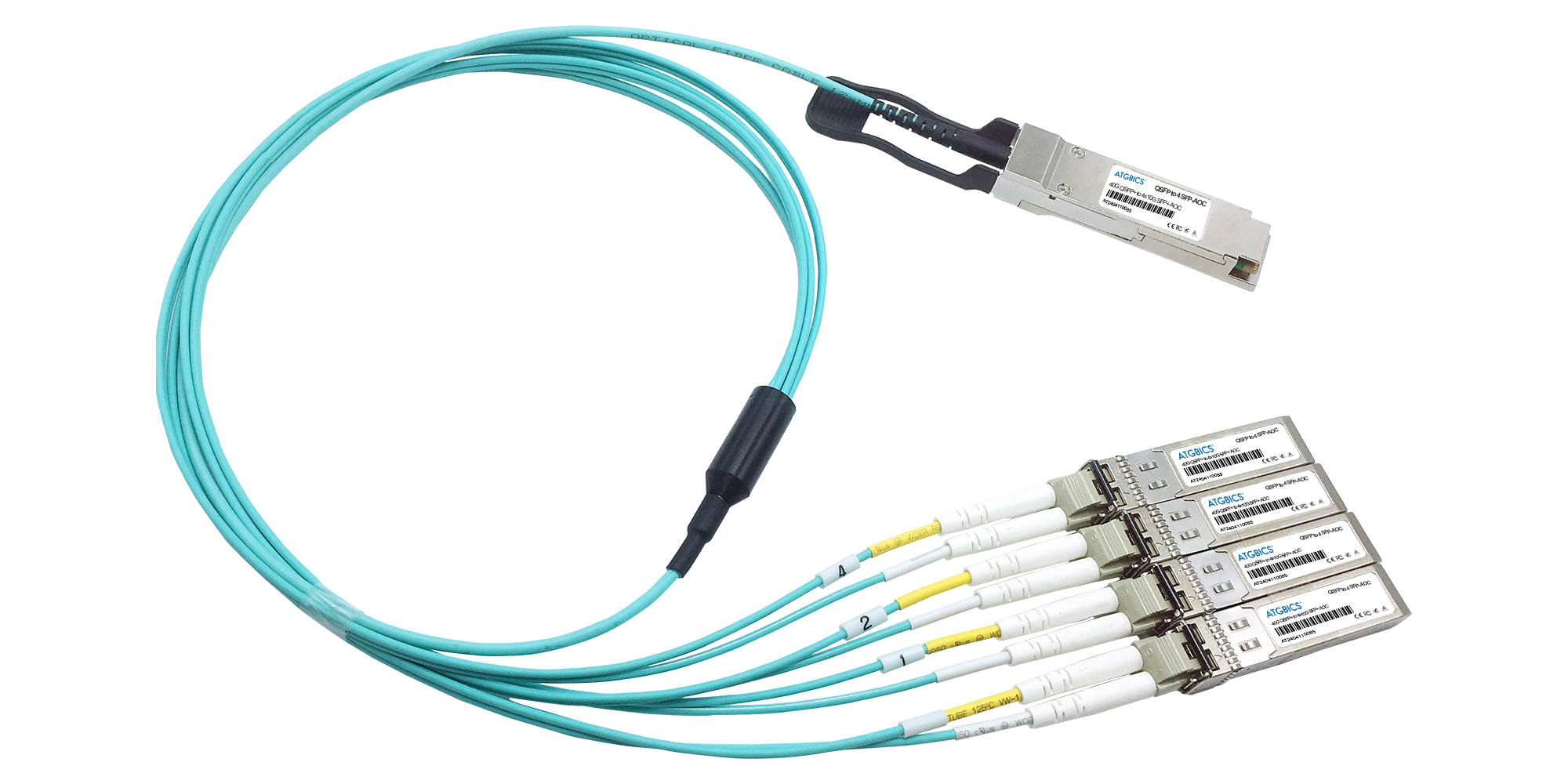 Fortinet 40GE QSFP+ Parallel Breakout Active Optical Cable with 1m Length for All Systems with QSFP+ Slots. FG-TRAN-QSFP-4XSFP Fortinet Transceivers 40 GE QSFP+ parallel breakout MPO to 4x LC