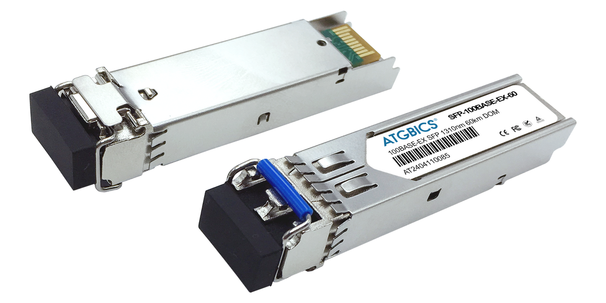 SFP-100BASE-EX60-I-MSA-AT Universally Coded MSA Compliant Transceiver SFP 100Base-EX (1310nm, SMF, 60km, LC, DOM, Ind Temp)