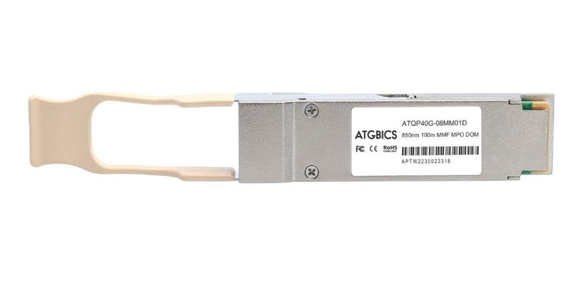 Part Number AFBR-79EQDZ-NA1, Avago Broadcom Compatible Transceiver QSFP+ 40GBase-SR4 (850nm, MMF, 150m, MTP/MPO, DOM), ATGBICS