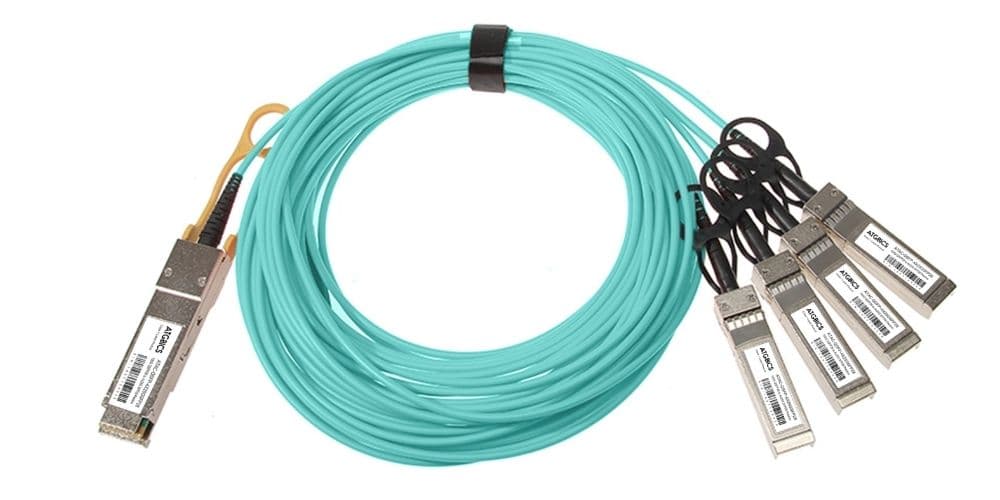 JNP-100G-AOCBO-2M Juniper® Compatible Active Optical Breakout Cable 100GBase QSFP28 to 4x25GBase SFP28 (850nm, MMF, 2m), ATGBICS