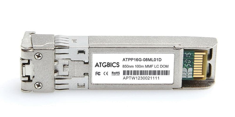 Part Number AFBR-57F5AUMZ, Avago Broadcom Compatible Transceiver SFP+ 16G Fibre Channel-SW (850nm, MMF, 100m, DOM, Ext Temp), ATGBICS