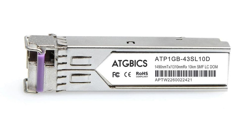 Part Number SFP-GE10KT14R13, Juniper Compatible Transceiver SFP 1000Base-BX-D (Tx1490nm/Rx1310nm, 10km, SMF, DOM), ATGBICS