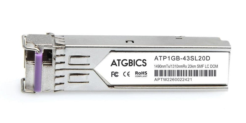 Part Number SFP-1G-BXD-AR, Arista Compatible Transceiver SFP 1000Base-BX-D (Tx1490nm/Rx1310nm, 20km, SMF, DOM), ATGBICS