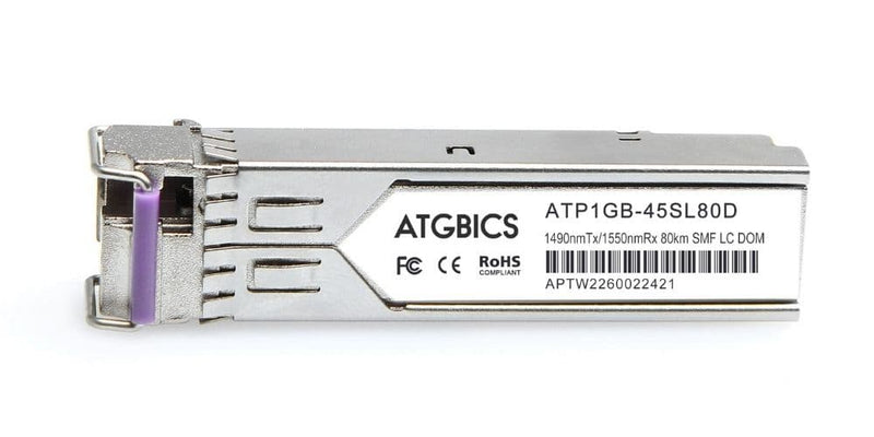 Part Number PAN-SFP-BX45-80, Palo Alto Compatible Transceiver SFP 1000Base-BX-U (Tx1490nm/Rx1550nm, 80km, SMF, DOM), ATGBICS