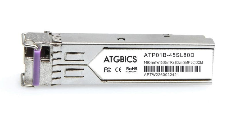 Part Number 1184543P-BX45, AdTran Compatible Transceiver SFP 100Base-BX-U (Tx1490nm/Rx1550nm, 80km, SMF, DOM), ATGBICS