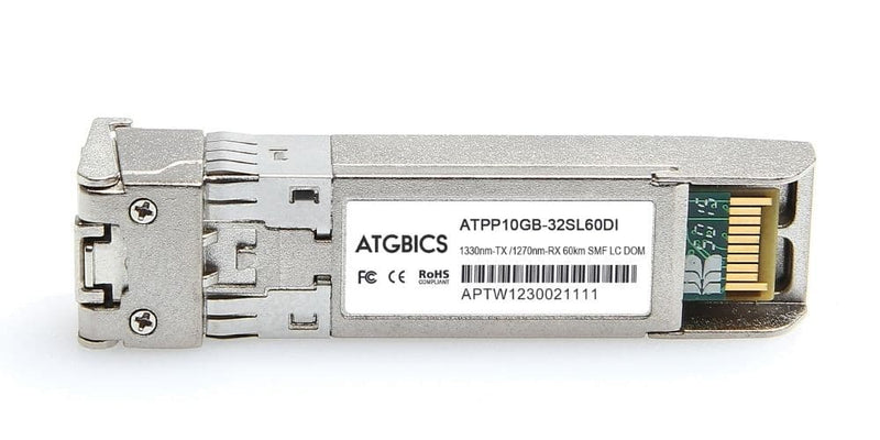Part Number MTB-TLB60, Planet Compatible Transceiver SFP+ 10GBase-BX-D (Tx1330nm/Rx1270nm, 60km, SMF, DOM, Ind Temp), ATGBICS