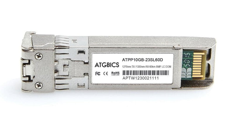 Part Number SFP10G-BX1270-60, ZyXEL® Compatible Transceiver SFP+ 10GBase-BX-U (Tx1270nm/Rx1330nm, 60km, SMF, DOM), ATGBICS