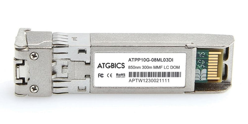Part Number EX-SFP-10GE-SR-I, Juniper Compatible Transceiver SFP+ 10GBase-SR (850nm, MMF, 300m, DOM, Ind Temp), ATGBICS