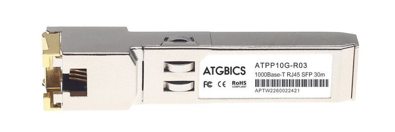 Part Number 1442401G1-T, AdTran Compatible Transceiver SFP+ 100/1000/10000Base T (Copper RJ-45, 30m), ATGBICS