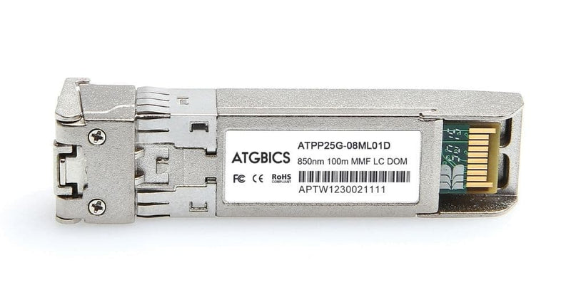 Part Number SFP-25G-SR-DE, Dell Compatible Transceiver SFP28 25GBase-SR (850nm, MMF, 100m, DOM), ATGBICS