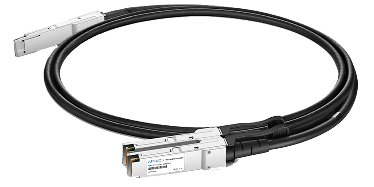 AOC-OSFP-2X200G QSFP56-FLT-20M-AT Universally Coded MSA Compliant Active Optical Breakout Cable Infiniband twin port HDR 400GBase OSFP to 2x200GBase QSFP56 (Flat Top, 850nm, MMF, 20m)