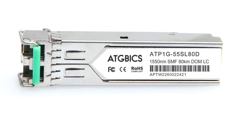 Part Number 10053, Extreme Compatible Transceiver SFP 1000Base-ZX (1550nm, SMF, 80km, LC, DOM), ATGBICS