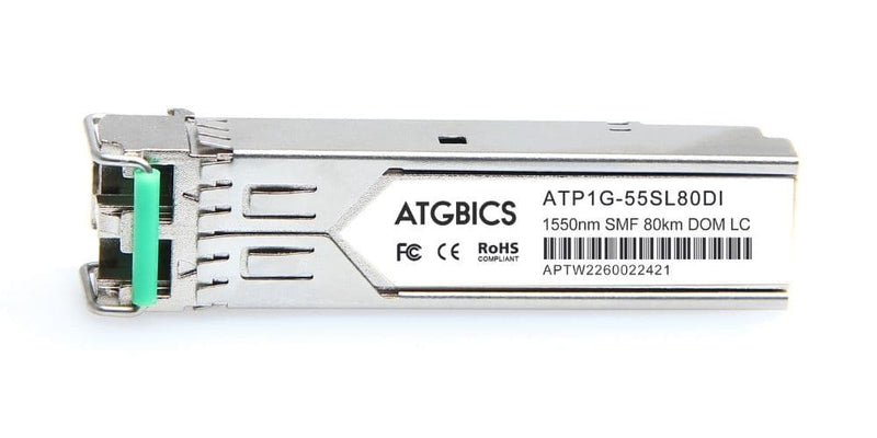 Part Number 10053H, Extreme Compatible Transceiver SFP 1000Base-ZX (1550nm, SMF, 80km, LC, DOM, Ind Temp), ATGBICS