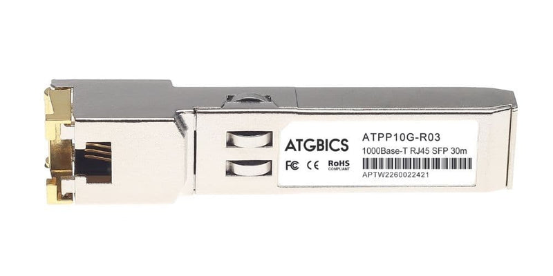 Part Number 10G-SFPP-TX, Ruckus Compatible Transceiver SFP+ 100/1000/10000Base T (Copper RJ-45, 30m), ATGBICS