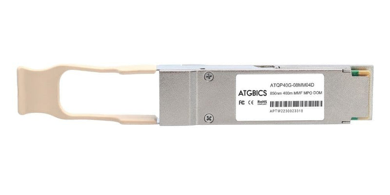 Part Number 40GBASE-XSR4-AR, Arista Compatible Transceiver QSFP+ 40GBase-CSR4 (850nm, MMF, 400m, MTP/MPO, DOM), ATGBICS
