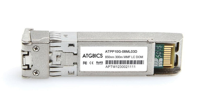 Part Number AT-SP10SR, Allied Telesis Compatible Transceiver SFP+ 10GBase-SR (850nm, MMF, 300m, DOM), ATGBICS