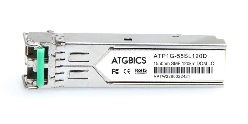 Part Number MGBIC-LC07, Enterasys Compatible Transceiver SFP 1000Base-EZX (1550nm, SMF, 120km, LC, DOM), ATGBICS