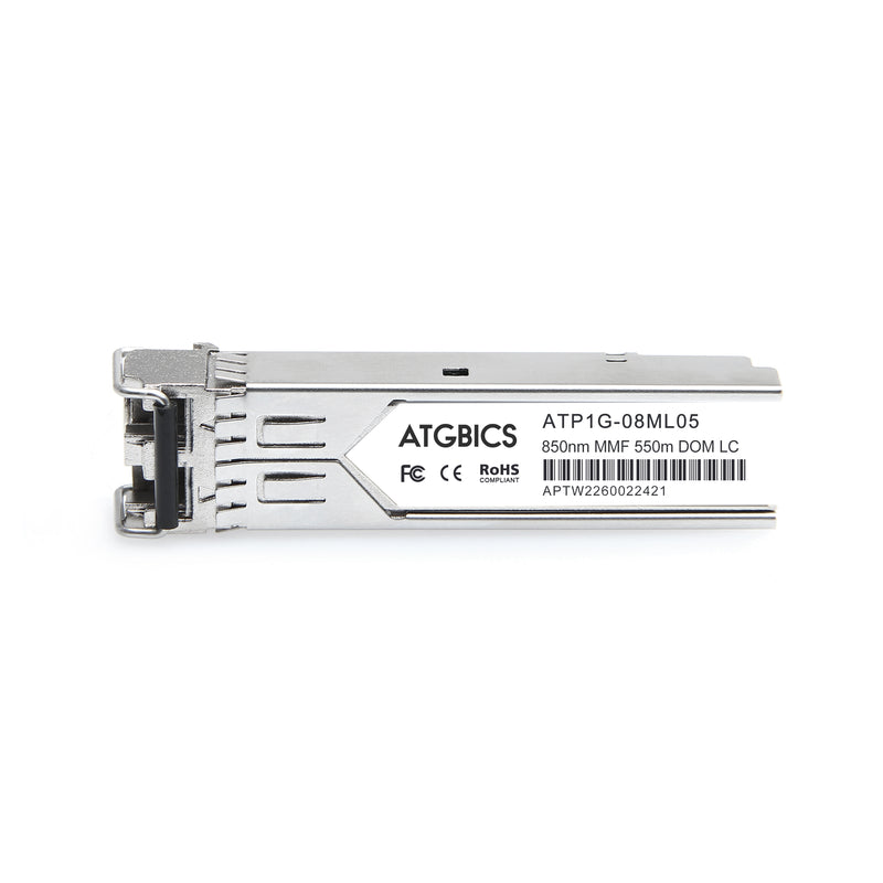 Part Number AFBR-57M5APZ-VS1, Avago Broadcom Compatible Transceiver SFP 1000Base-SX (850nm, MMF, 550m, Ext Temp), ATGBICS